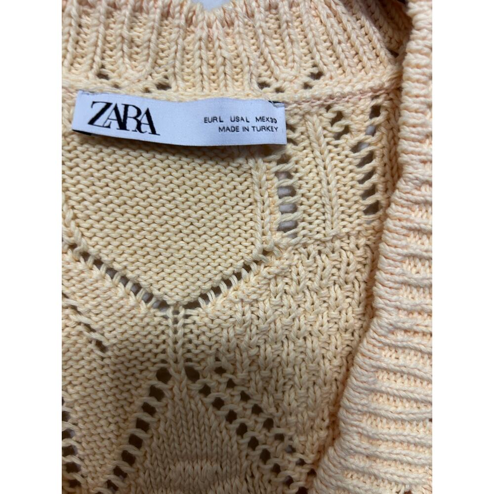 Zara Knit Cardigan Cotton Floral Embroidered Sz Large Butter Yellow Twee - Picture 6 of 9